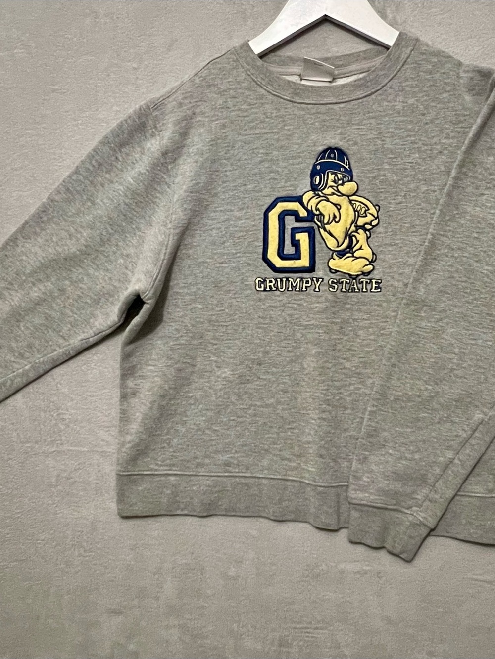 Disney Gray 'Grumpy State' Crewneck Sweatshirt with Yellow & Navy Graphic